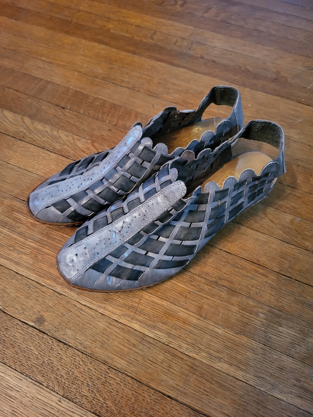 Rieker Women's Gray Ish Blue Woven Slingback Sandals